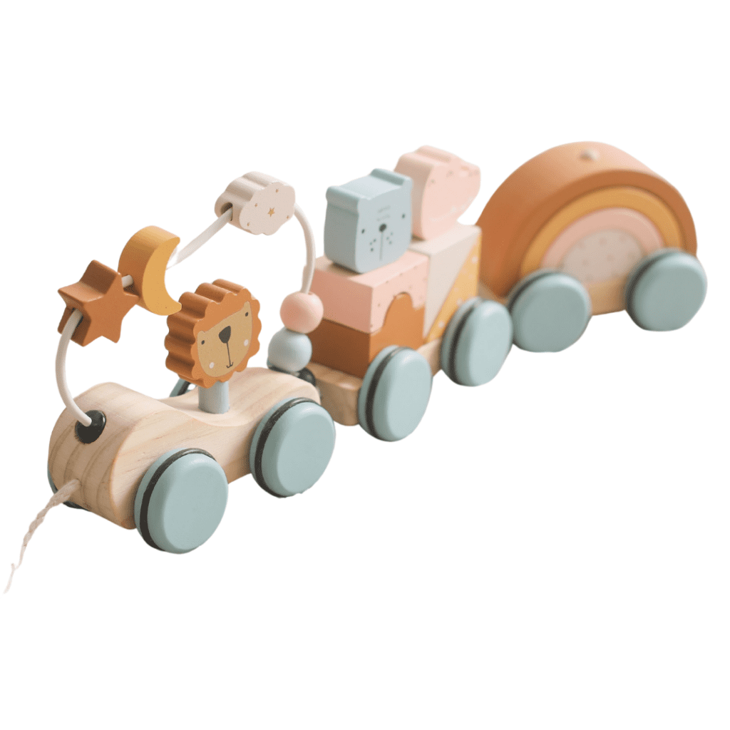 Tren de madera desmontable y de arrastre para niños, juguete educativo y decorativo.